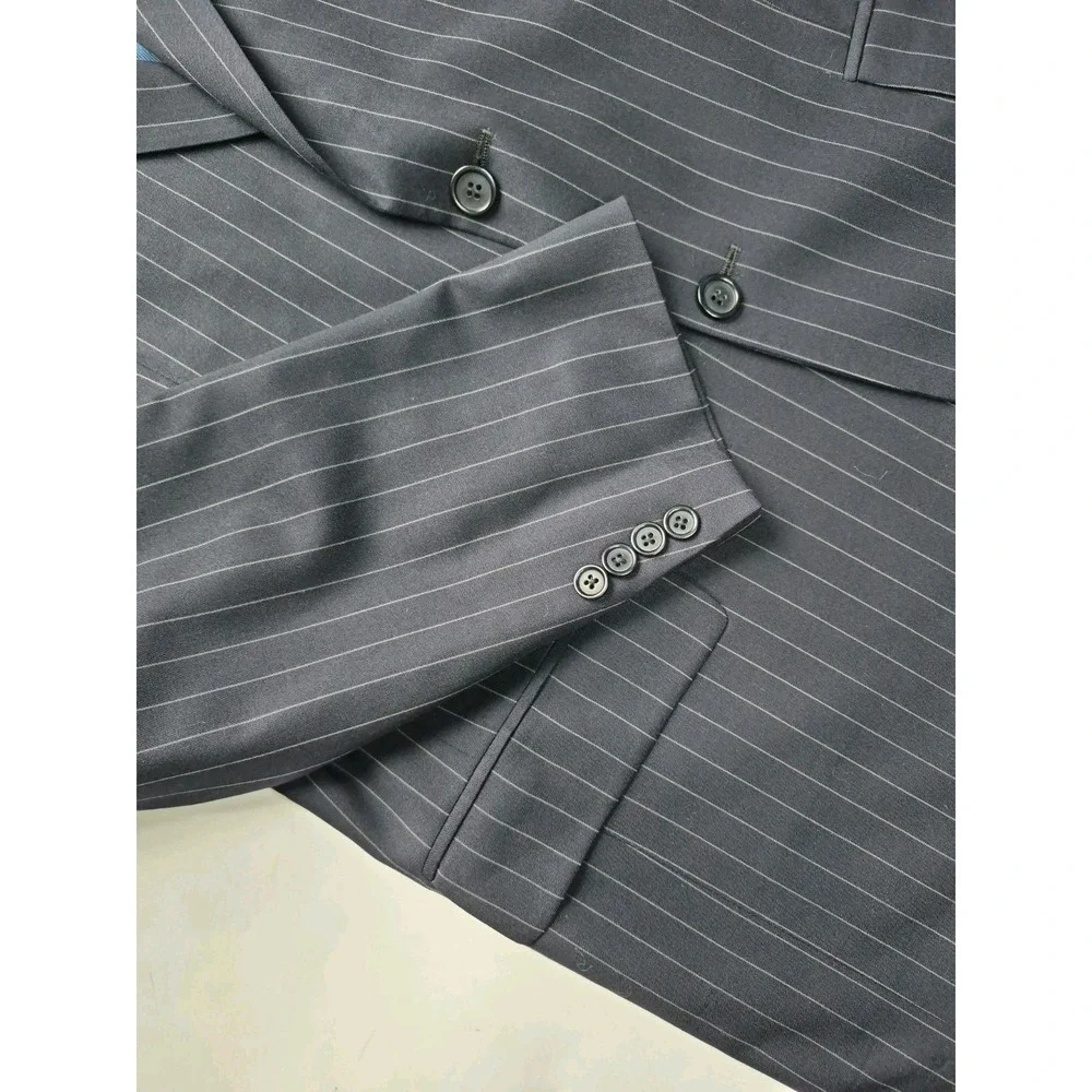 Paul Fredrick Mens Navy Pinstripe Wool Sports Coat 42R 2 Button Blazer USA